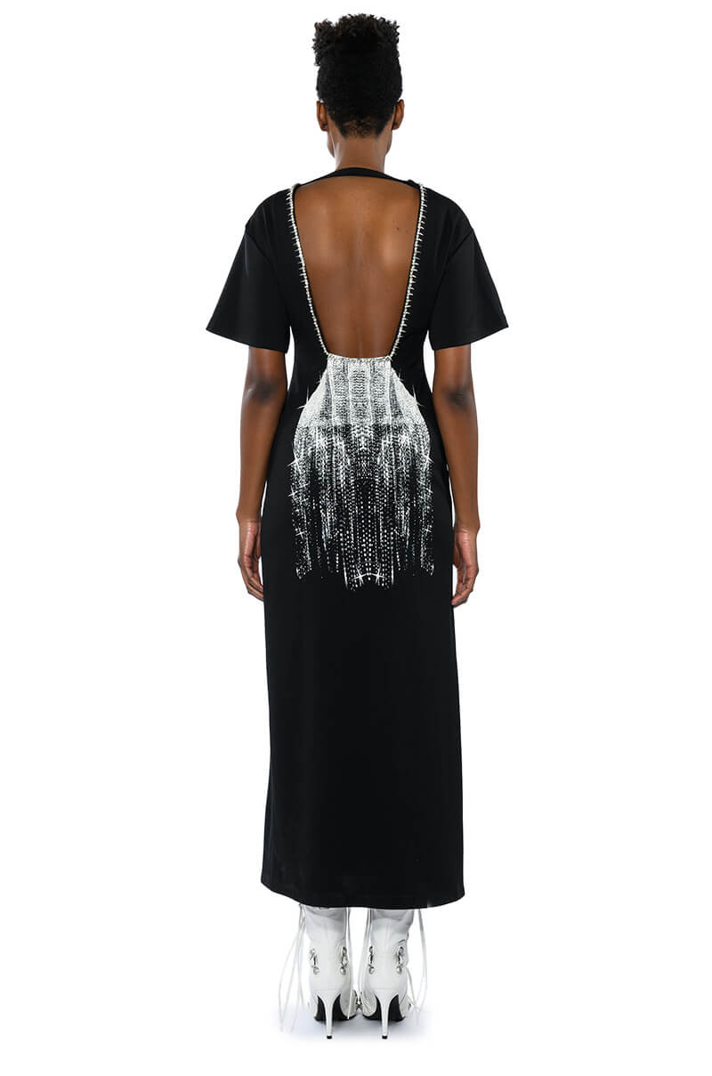 ILLUSIONS STUD DETAIL GRAPHIC MAXI DRESS