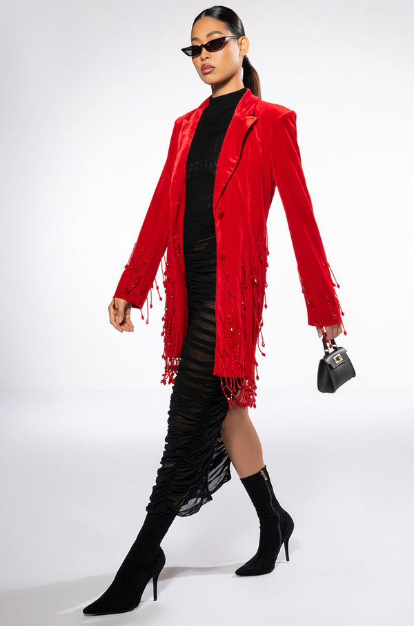 ILLUSIONS LONG SLEEVE MESH MIDI DRESS