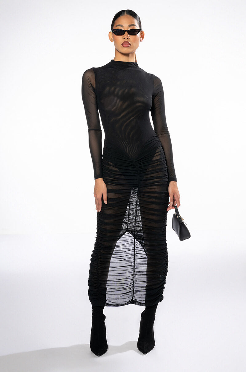 ILLUSIONS LONG SLEEVE MESH MIDI DRESS