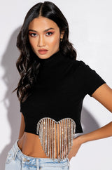 ILYSM RHINESTONE MOCK NECK SHORT SLEEVE TEE