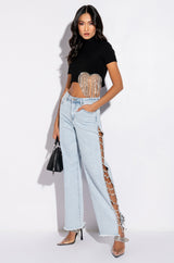 ILYSM RHINESTONE MOCK NECK SHORT SLEEVE TEE