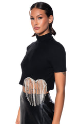 ILYSM RHINESTONE MOCK NECK SHORT SLEEVE TEE