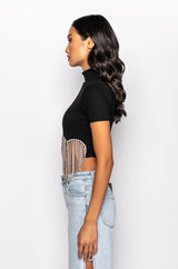 ILYSM RHINESTONE MOCK NECK SHORT SLEEVE TEE