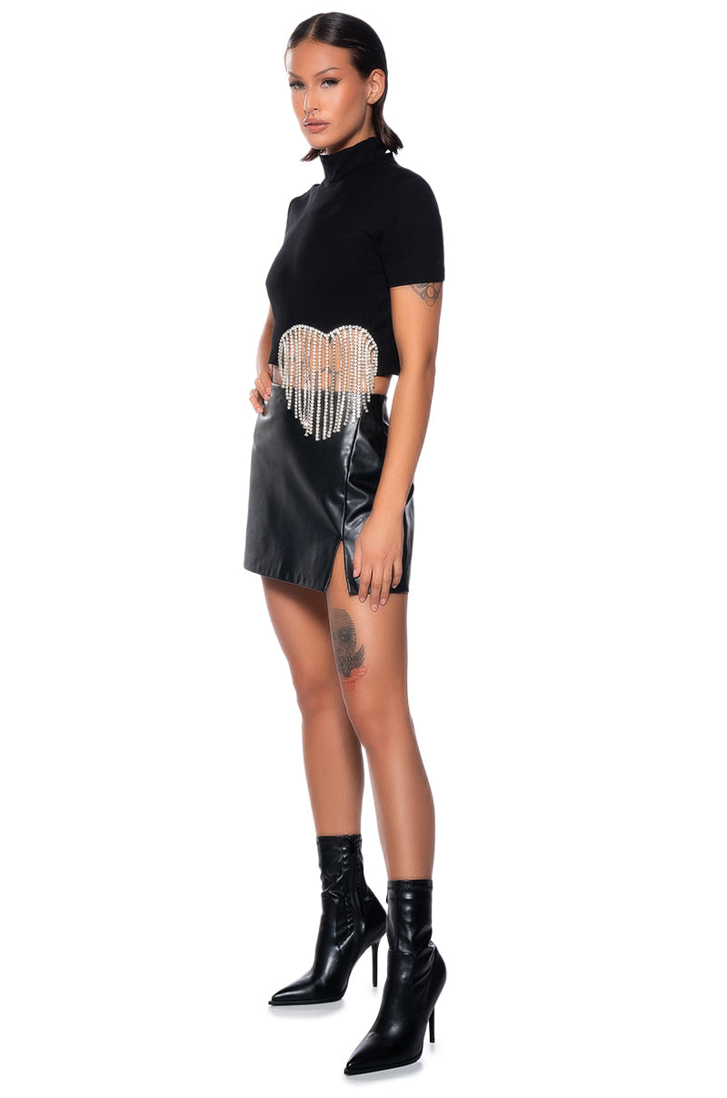 ILYSM RHINESTONE MOCK NECK SHORT SLEEVE TEE