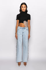 ILYSM RHINESTONE MOCK NECK SHORT SLEEVE TEE