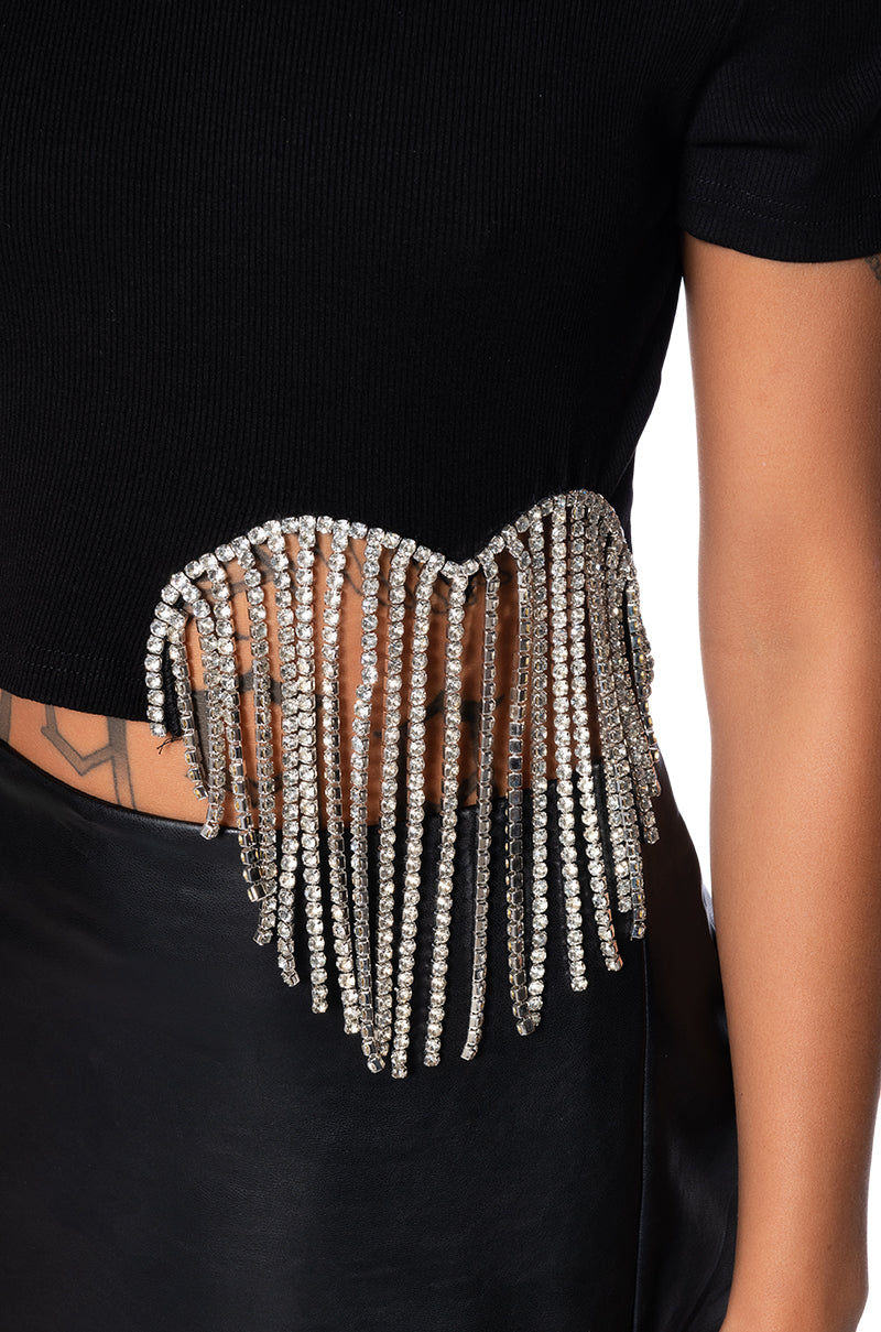 ILYSM RHINESTONE MOCK NECK SHORT SLEEVE TEE