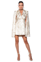 IMANI BROCADE CAPE SLEEVE BLAZER DRESS