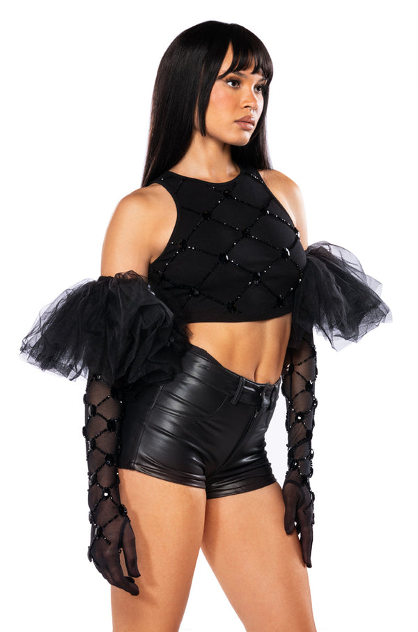 IMPACT EMBELLISHED TANK TOP IN BLACK