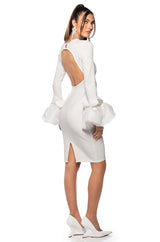 IN BLOOM EXAGGERATED CUFF LONG SLEEVE MIDI DRESS IN WHITE