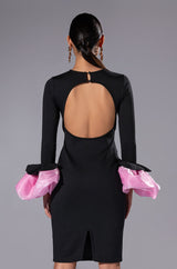 IN BLOOM EXAGGERATED CUFF LONG SLEEVE MIDI DRESS