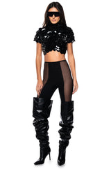 IN BLOOM FAUX LEATHER SHORT SLEEVE TOP