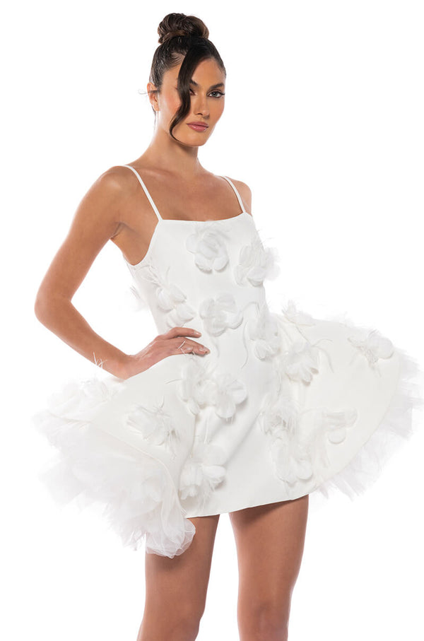 IN BLOOM FLARED MINI DRESS