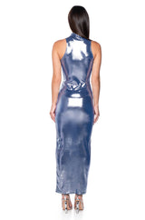 IN THE CROWD METALLIC MIDI DRESS IN BLUE