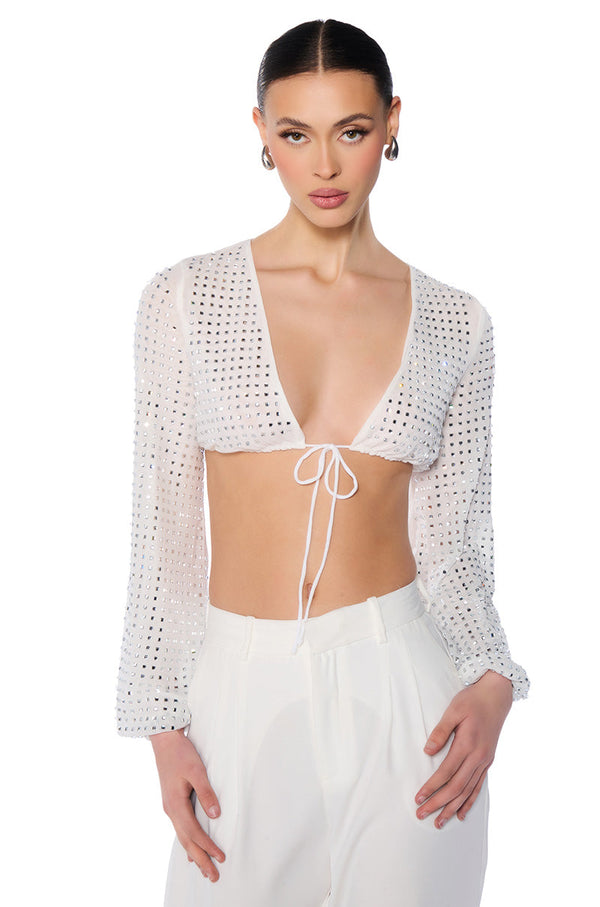 IN THE GROOVE TIE FRONT RHINESTONE TOP