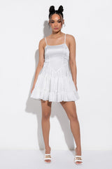 IN THE MOMENT FIT AND FLARE MINI DRESS