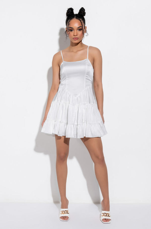 IN THE MOMENT FIT AND FLARE MINI DRESS