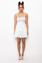 IN THE MOMENT FIT AND FLARE MINI DRESS