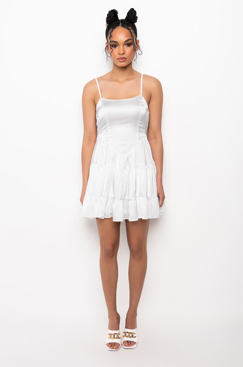 IN THE MOMENT FIT AND FLARE MINI DRESS
