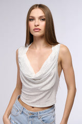 IN THE NAME OF LOVE HOODED RHINESTONE TOP IN WHITE
