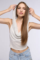 IN THE NAME OF LOVE HOODED RHINESTONE TOP IN WHITE
