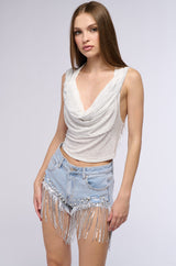 IN THE NAME OF LOVE HOODED RHINESTONE TOP IN WHITE