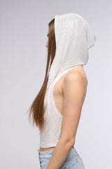 IN THE NAME OF LOVE HOODED RHINESTONE TOP IN WHITE