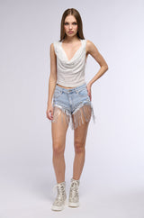 IN THE NAME OF LOVE HOODED RHINESTONE TOP IN WHITE