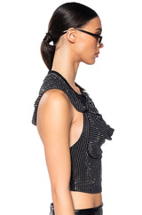 IN THE NAME OF LOVE HOODED RHINESTONE TOP IN BLACK