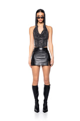 IN THE NAME OF LOVE HOODED RHINESTONE TOP IN BLACK