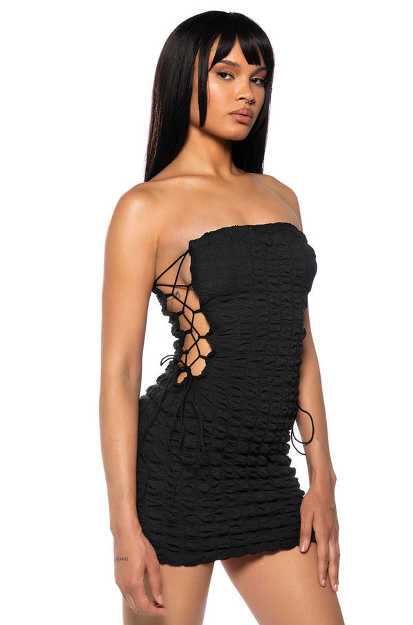 IN YOUR DREAMS SIDE TIE MINI DRESS