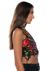 INKED SLEEVELESS SEQUIN APPLIQUE CROP TOP