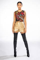 INKED SLEEVELESS SEQUIN APPLIQUE CROP TOP