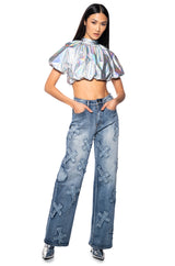 INTERSTELLAR CROPPED METALLIC MOCK NECK TOP