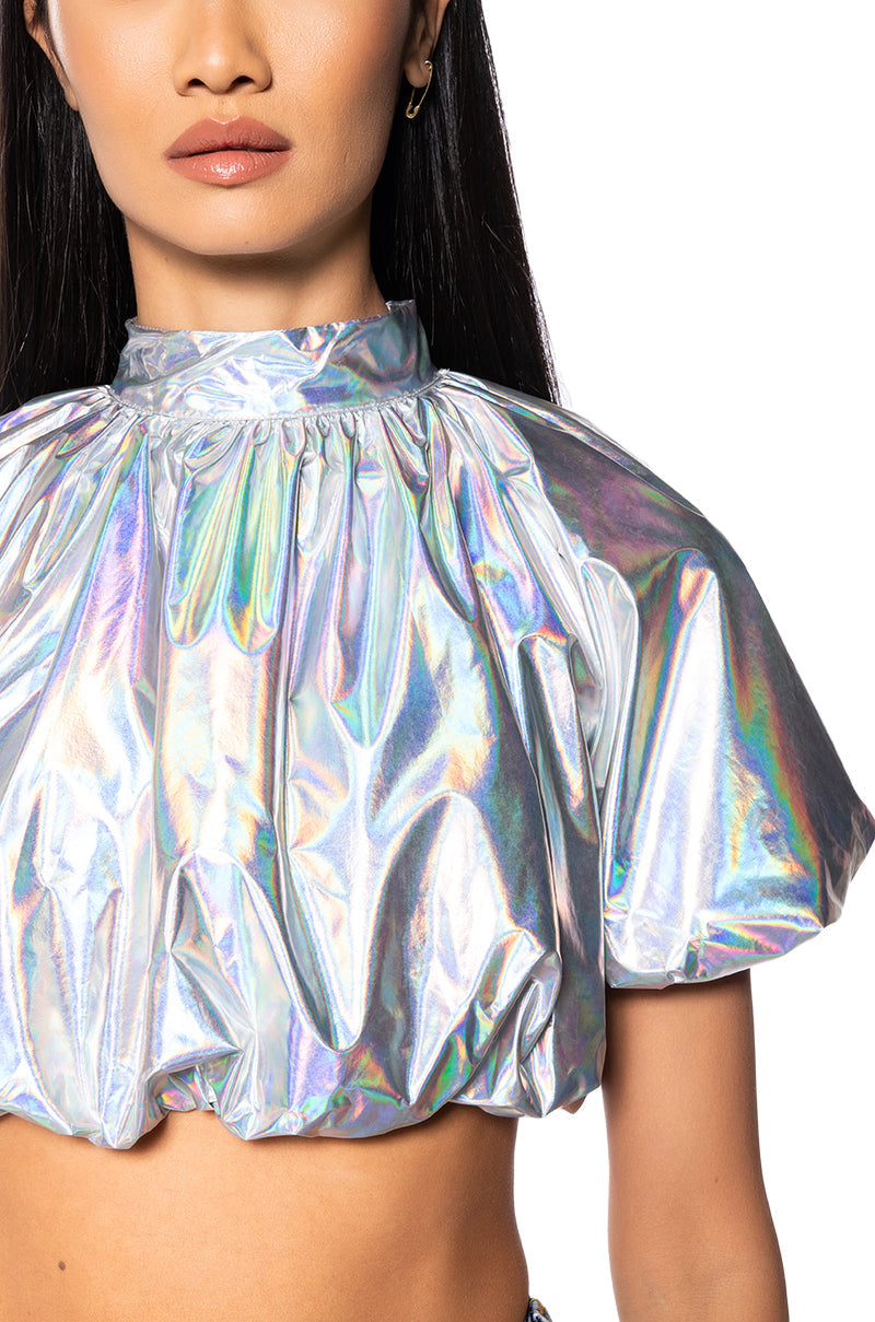 INTERSTELLAR CROPPED METALLIC MOCK NECK TOP