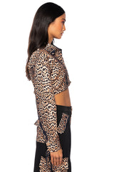 INTO THE JUNGLE BUTTON DOWN CROP BLOUSE