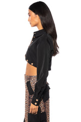 INTO THE JUNGLE BUTTON DOWN CROP BLOUSE
