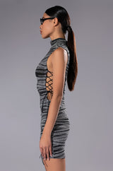 INTO THE NIGHT SIDE LACE MINI DRESS