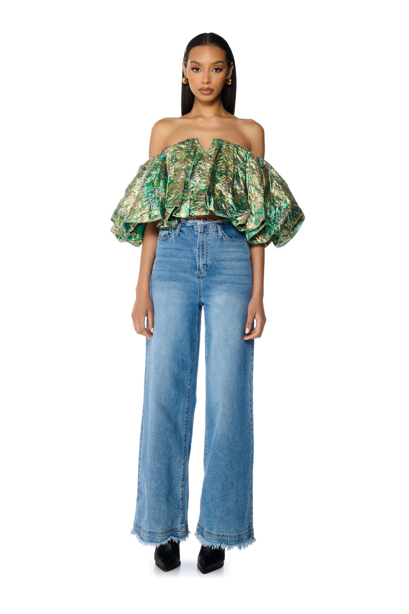 IRIS OFF THE SHOULDER BROCADE BLOUSE