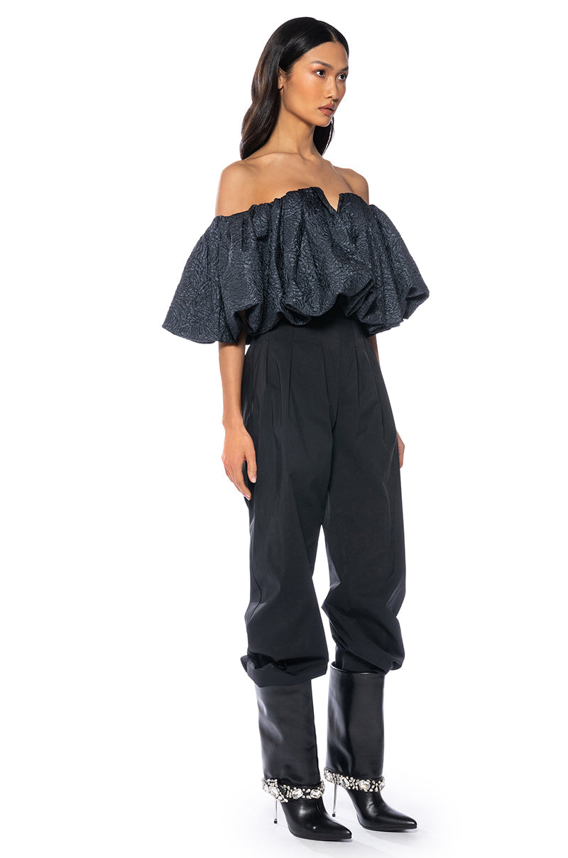 IRIS OFF THE SHOULDER BROCADE BLOUSE
