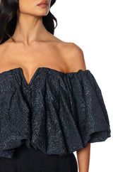 IRIS OFF THE SHOULDER BROCADE BLOUSE