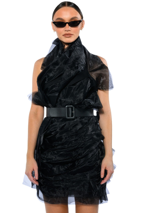 ISADORA BELTED HALTER NECK MINI DRESS