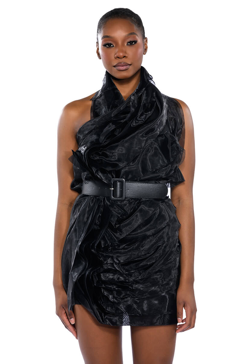 ISADORA BELTED HALTER NECK MINI DRESS