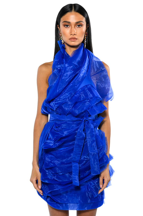 ISADORA BELTED HALTER NECK MINI DRESS