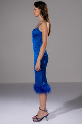 ISLA FEATHER DETAIL STRAPLESS MIDI DRESS