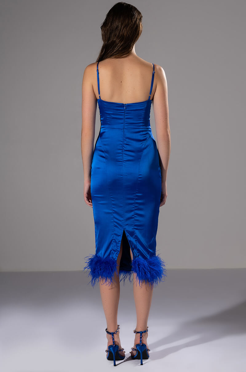 ISLA FEATHER DETAIL STRAPLESS MIDI DRESS