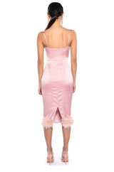 ISLA FEATHER DETAIL STRAPLESS MIDI DRESS