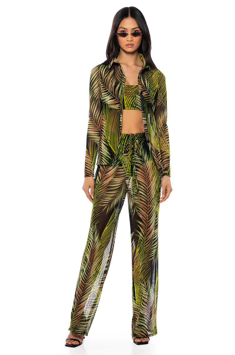 ISLAND ESCAPE MESH BUTTON DOWN TOP