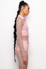 ISSA LOOK MINI RHINESTONE MESH DRESS
