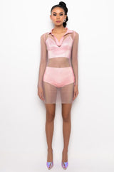 ISSA LOOK MINI RHINESTONE MESH DRESS
