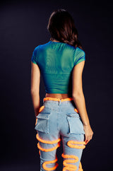 IT GIRL DOUBLE MESH CROPPED TSHIRT IN BLUE